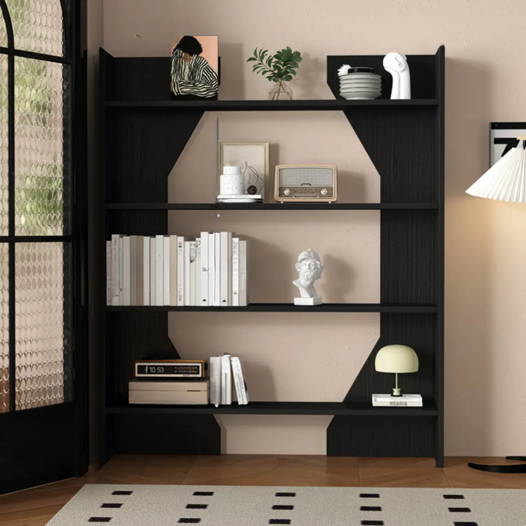 Simple Black Wood 5-Shelf Open Rectangle Bookcase