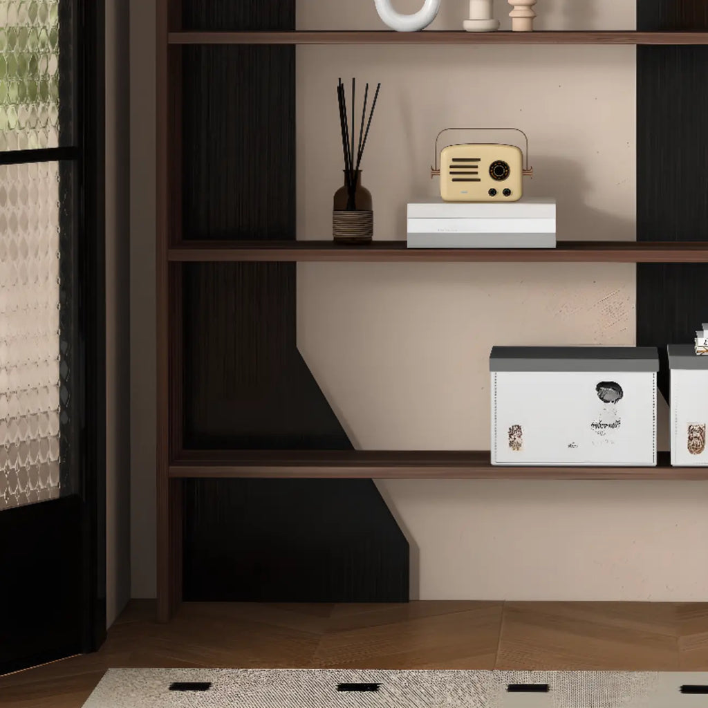 Simple Black Wood 5-Shelf Open Rectangle Bookcase