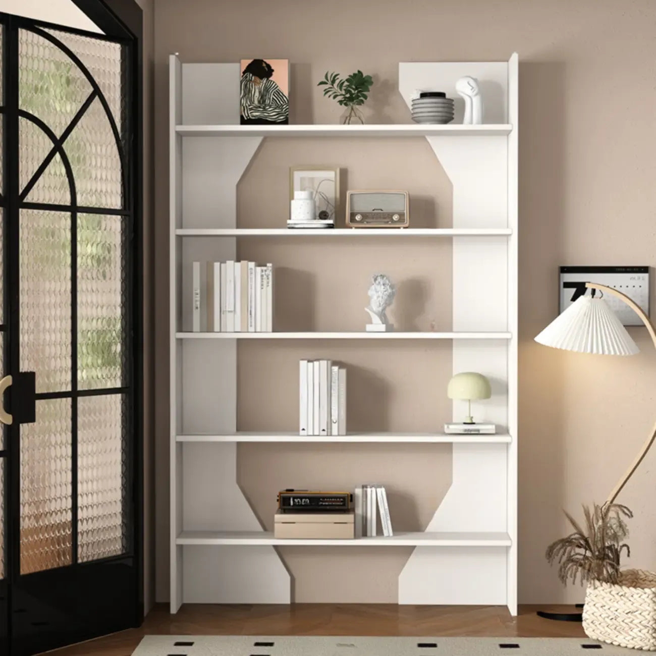 Simple Black Wood 5-Shelf Open Rectangle Bookcase