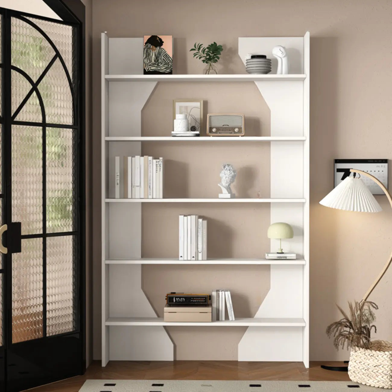 Simple Black Wood 5-Shelf Open Rectangle Bookcase