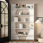 Simple Black Wood 5-Shelf Open Rectangle Bookcase
