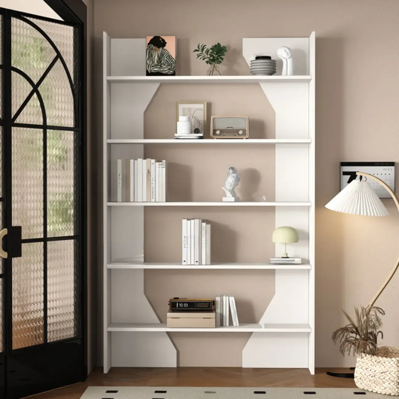 Simple Black Wood 5-Shelf Open Rectangle Bookcase