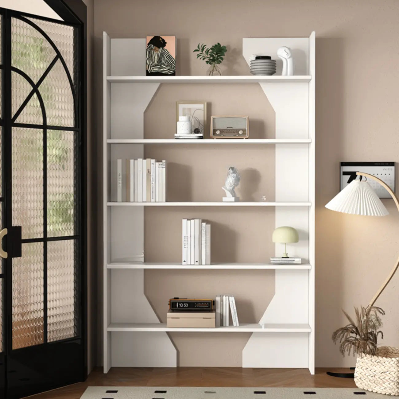 Simple Black Wood 5-Shelf Open Rectangle Bookcase