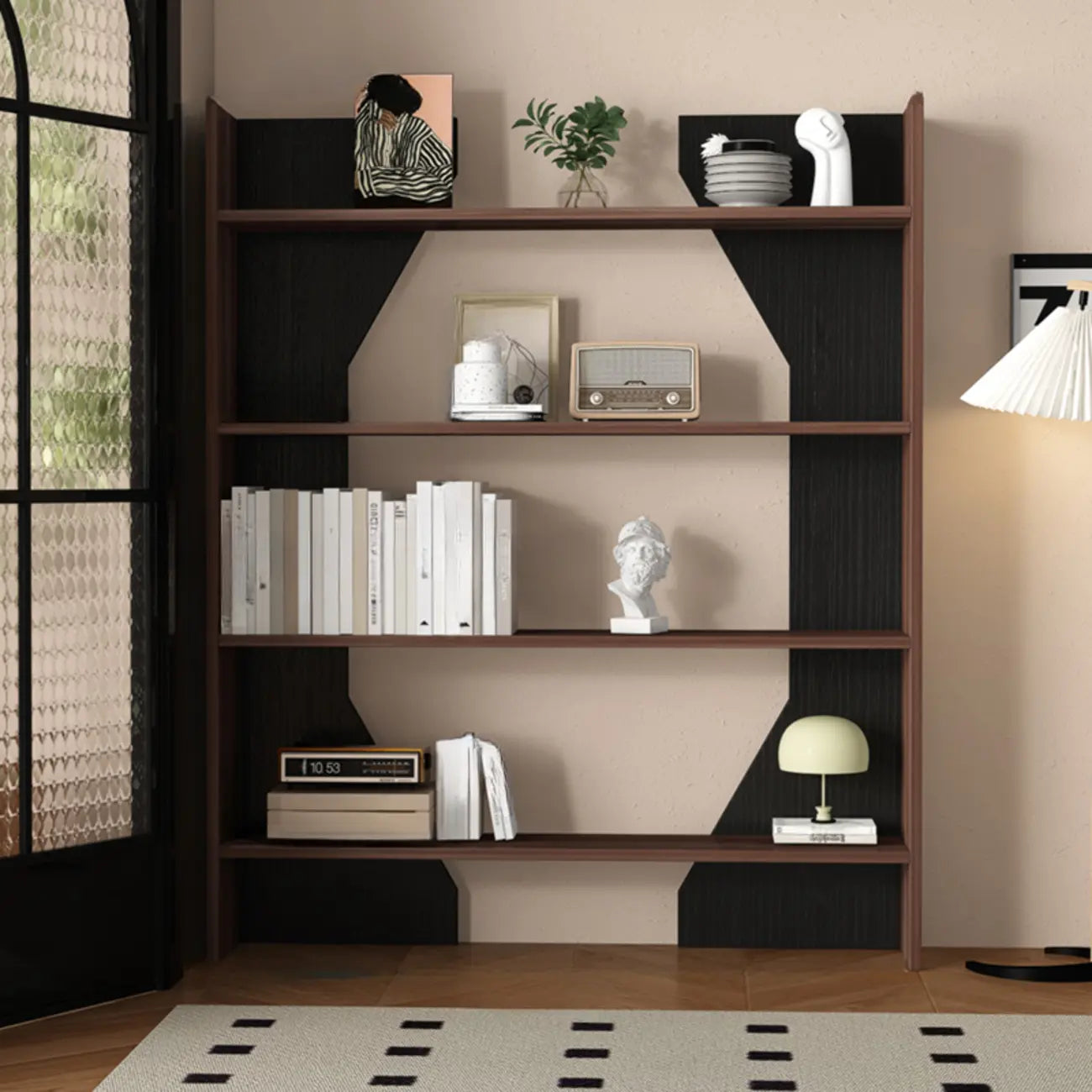 Simple Black Wood 5-Shelf Open Rectangle Bookcase