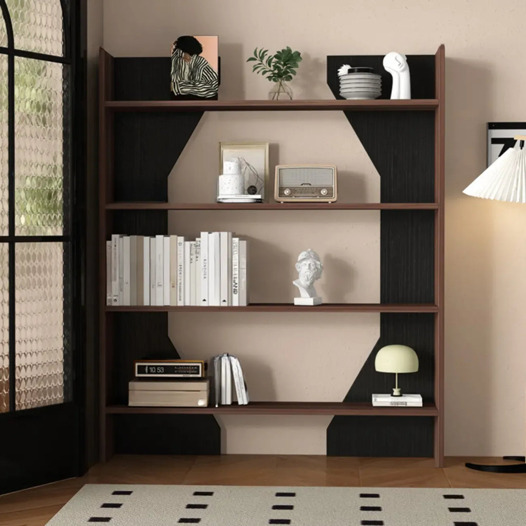 Simple Black Wood 5-Shelf Open Rectangle Bookcase
