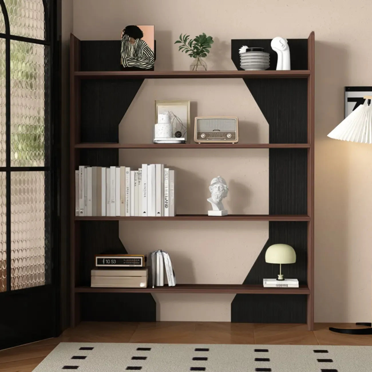 Simple Black Wood 5-Shelf Open Rectangle Bookcase