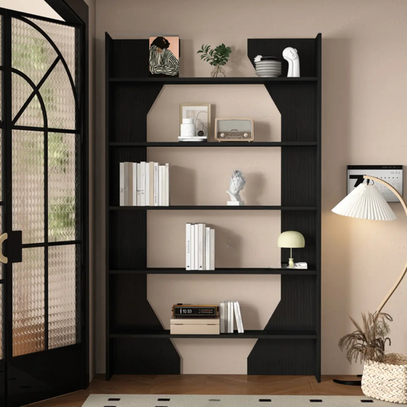 Simple Black Wood 5-Shelf Open Rectangle Bookcase
