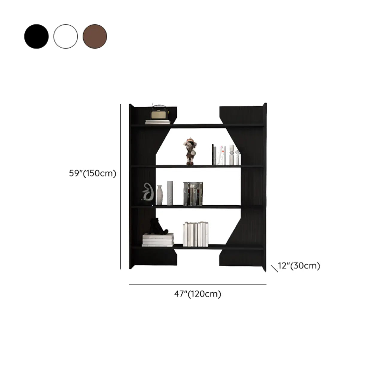 Simple Black Wood 5-Shelf Open Rectangle Bookcase