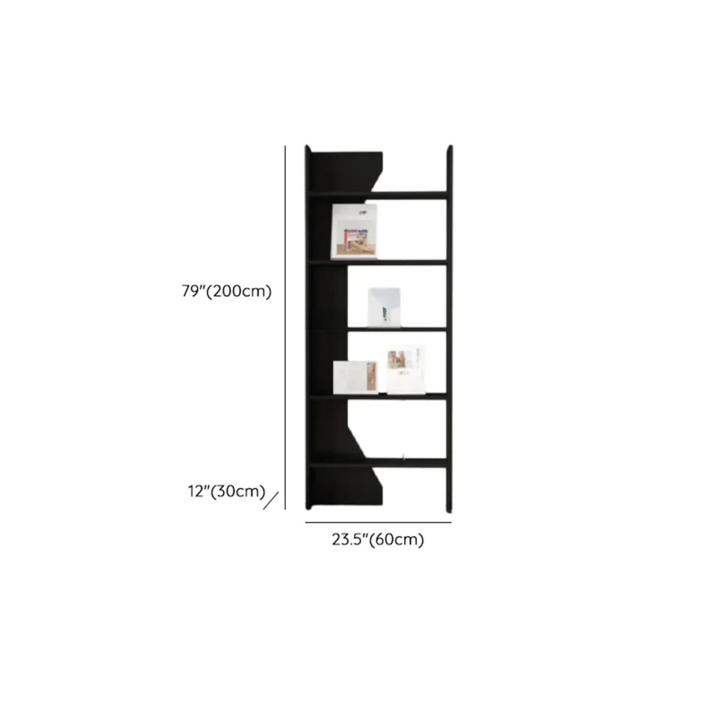 Simple Black Wood 5-Shelf Open Rectangle Bookcase