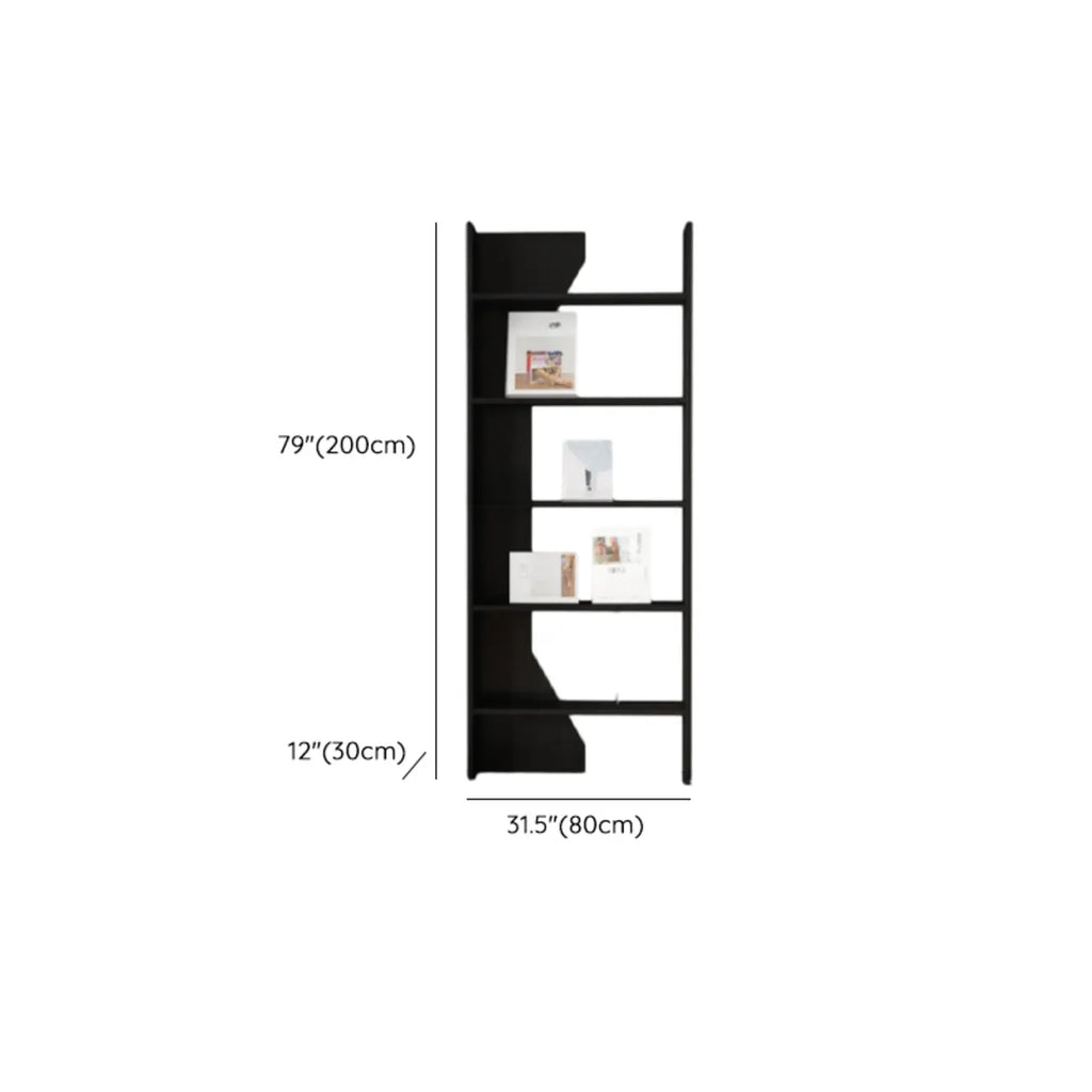 Simple Black Wood 5-Shelf Open Rectangle Bookcase