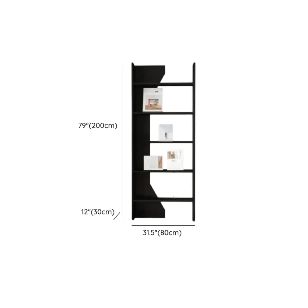 Simple Black Wood 5-Shelf Open Rectangle Bookcase