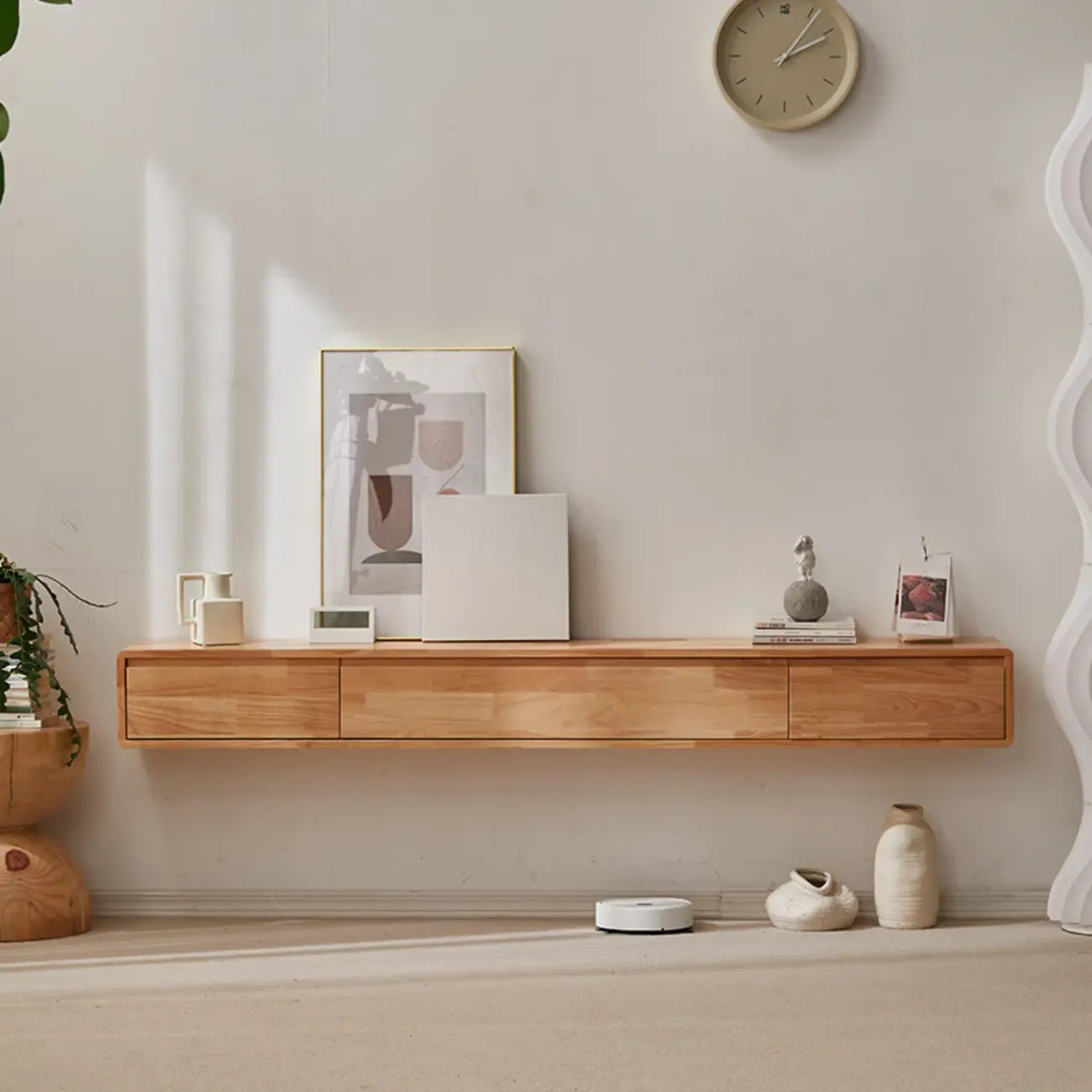 Modern Wooden Wall-mounted TV Stand for Living Room