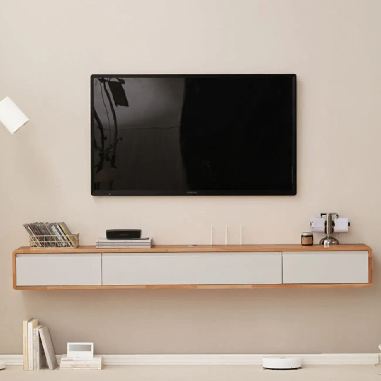Modern Wooden Wall-mounted TV Stand for Living Room