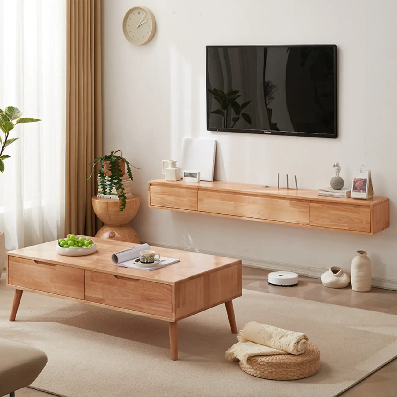 Modern Wooden Wall-mounted TV Stand for Living Room