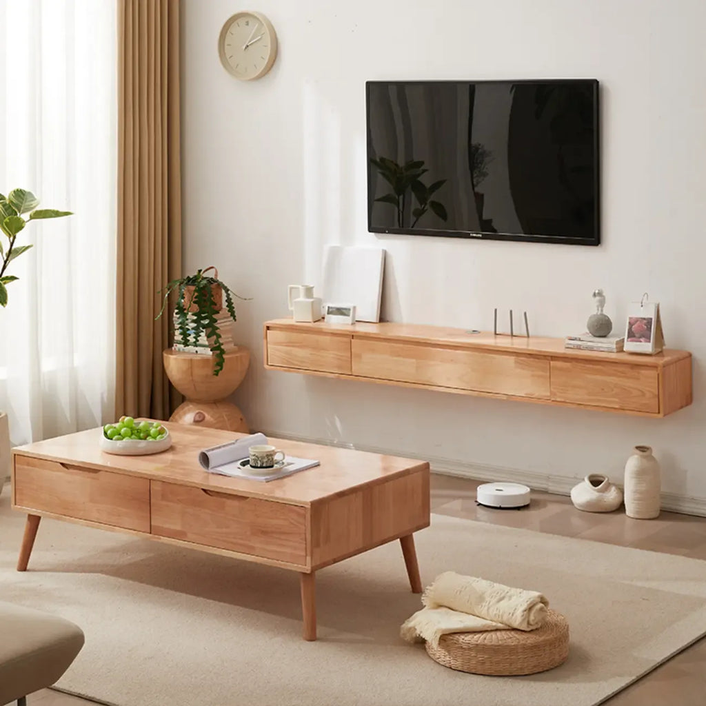 Modern Wooden Wall-mounted TV Stand for Living Room