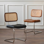 Modern Brown Cantilever Faux Leather Dining Chair Woven Back