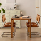 Modern Brown Cantilever Faux Leather Dining Chair Woven Back