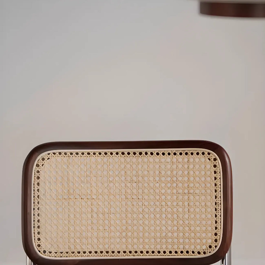 Modern Brown Cantilever Faux Leather Dining Chair Woven Back