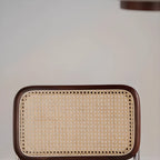 Modern Brown Cantilever Faux Leather Dining Chair Woven Back