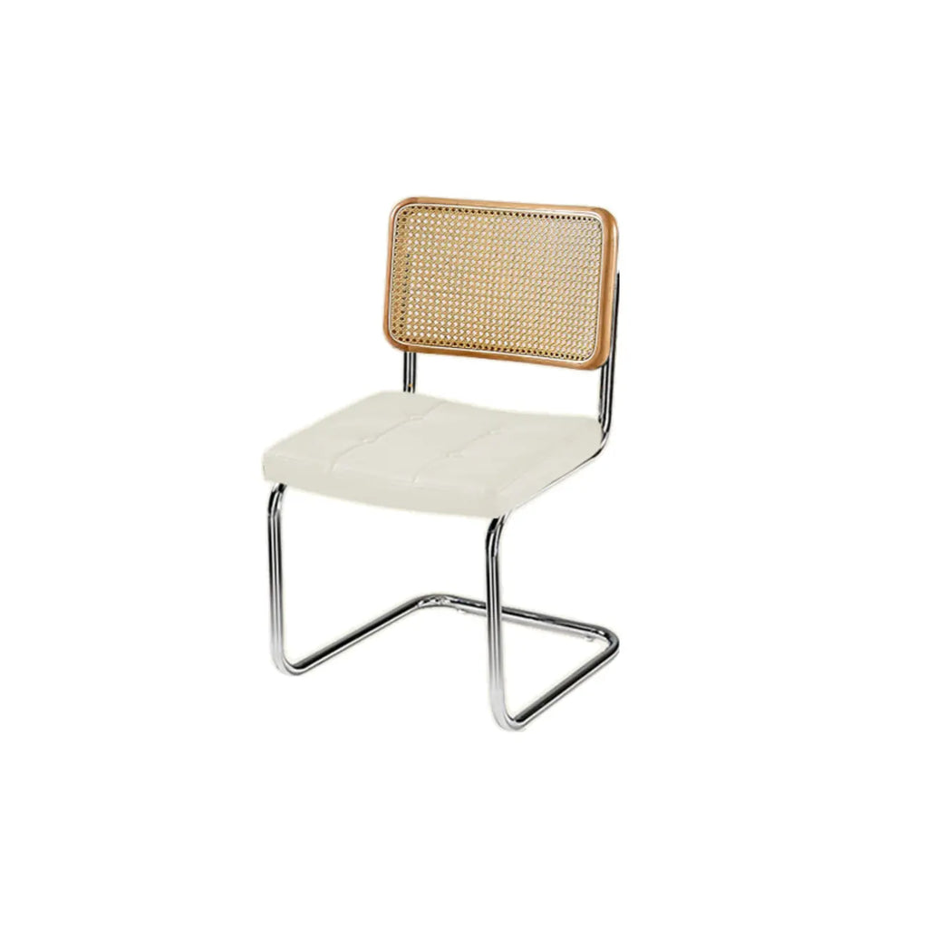 Modern Brown Cantilever Faux Leather Dining Chair Woven Back