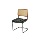 Modern Brown Cantilever Faux Leather Dining Chair Woven Back