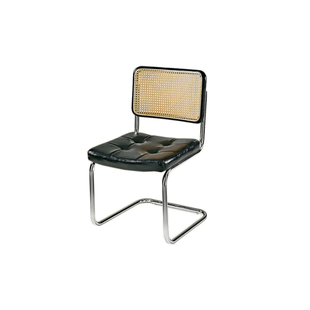 Modern Brown Cantilever Faux Leather Dining Chair Woven Back