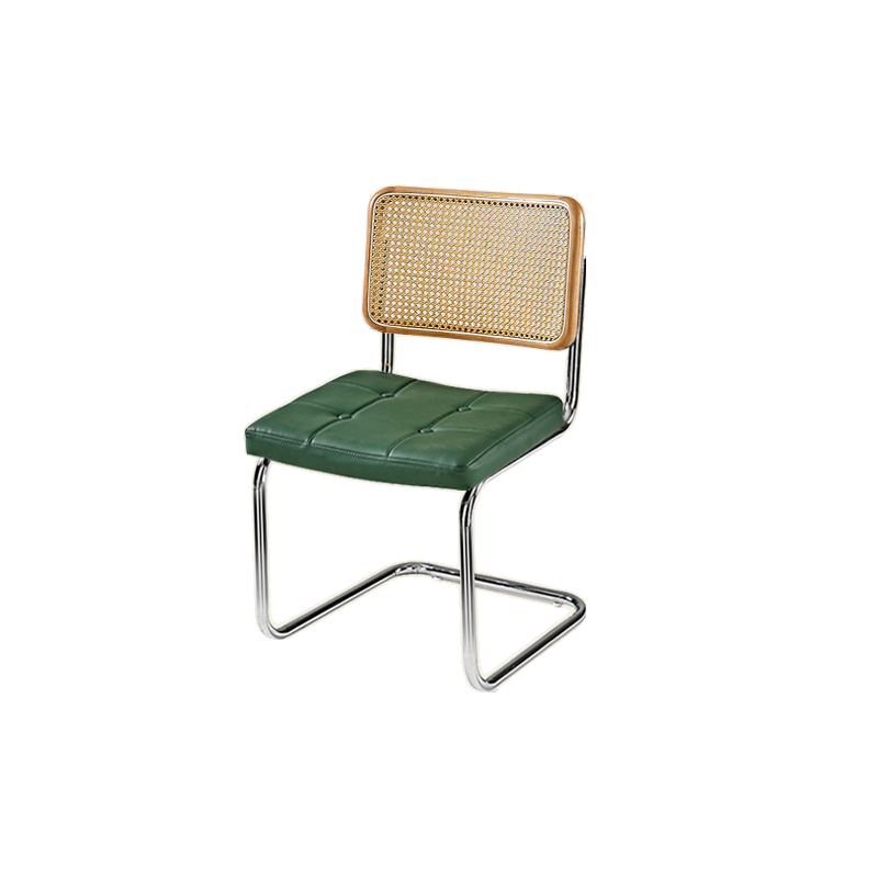 Modern Brown Cantilever Faux Leather Dining Chair Woven Back