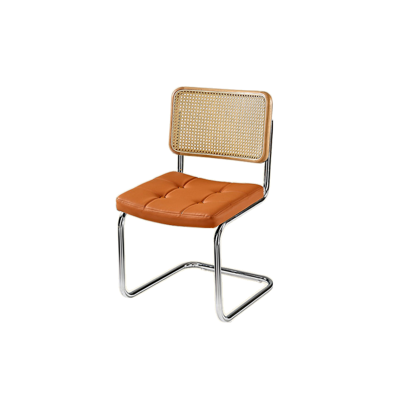 Modern Brown Cantilever Faux Leather Dining Chair Woven Back