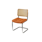 Modern Brown Cantilever Faux Leather Dining Chair Woven Back