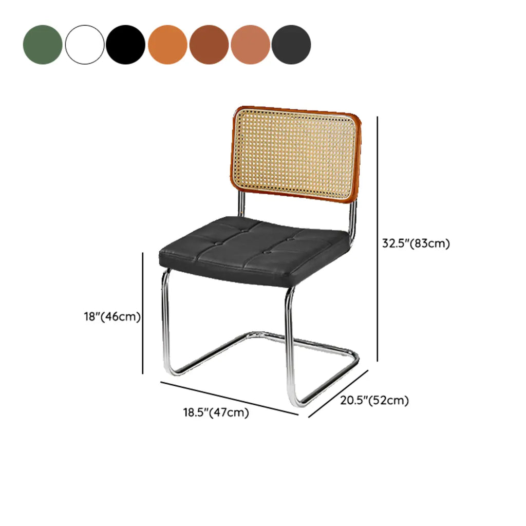 Modern Brown Cantilever Faux Leather Dining Chair Woven Back