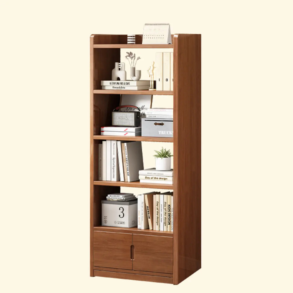 Nut-Brown Rectangle Wood 5-Shelf Storage Bookcase