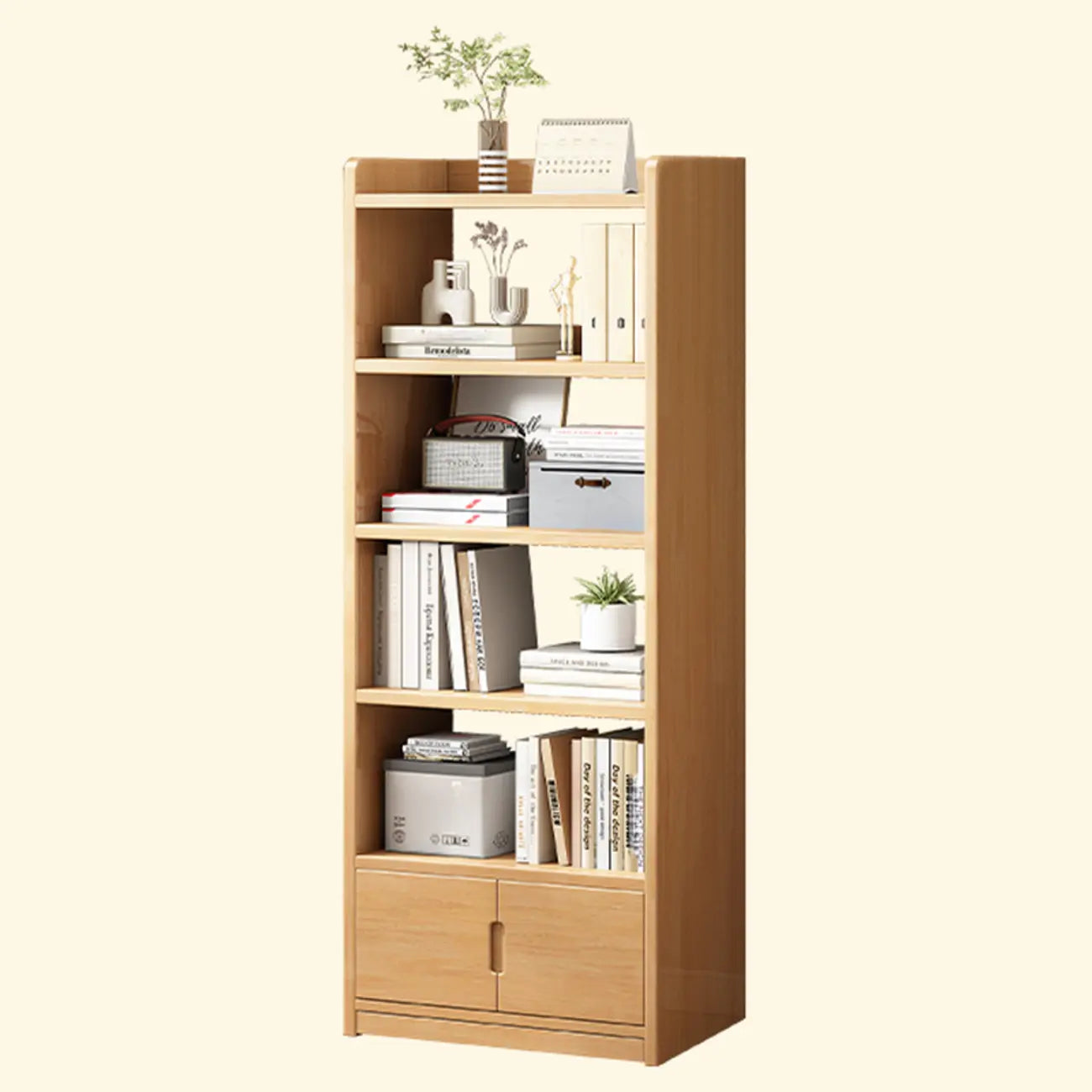Nut-Brown Rectangle Wood 5-Shelf Storage Bookcase