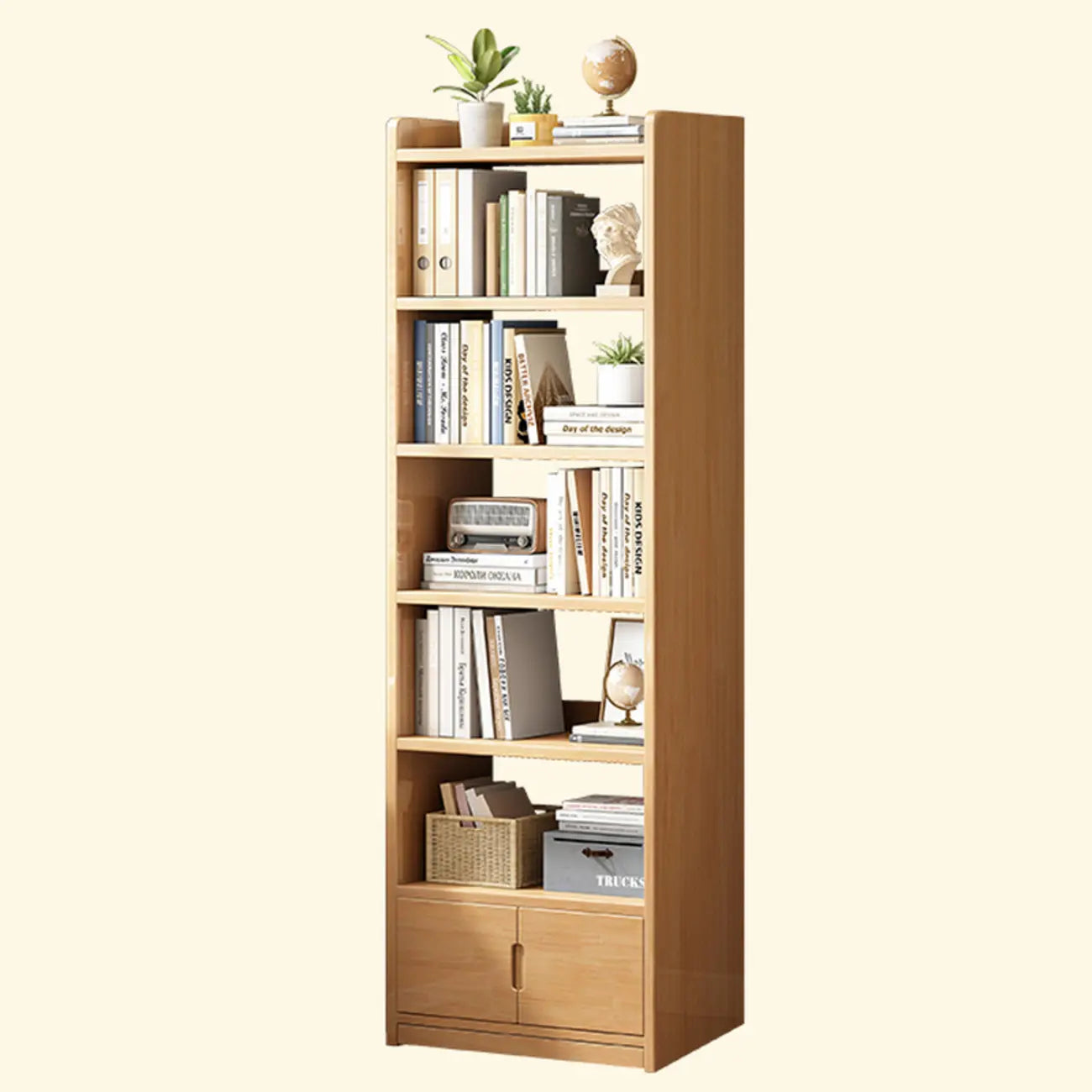 Nut-Brown Rectangle Wood 5-Shelf Storage Bookcase