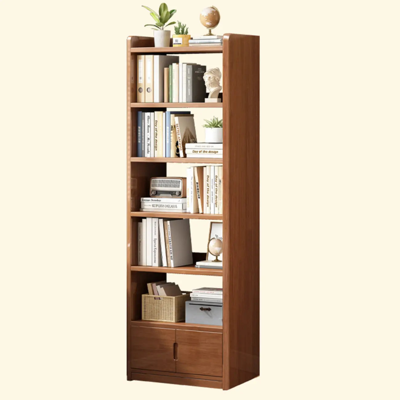 Nut-Brown Rectangle Wood 5-Shelf Storage Bookcase