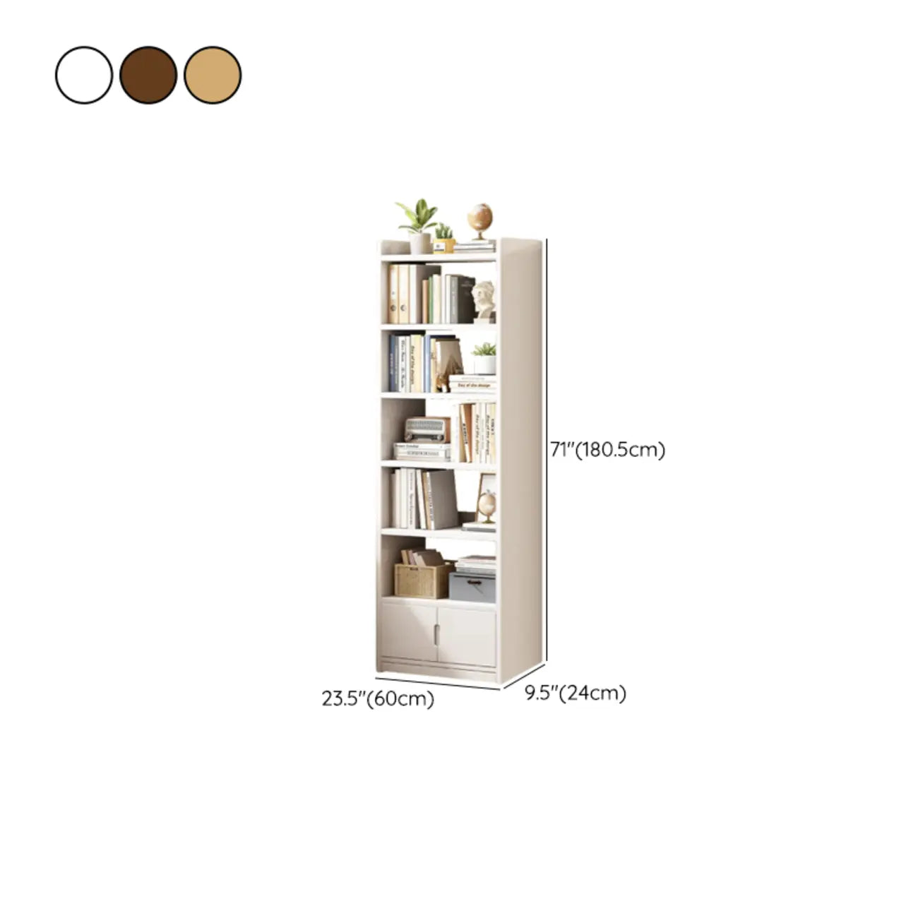 Nut-Brown Rectangle Wood 5-Shelf Storage Bookcase