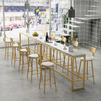 Sleek Faux Marble Bar Table Golden Trestle Base for Dining Room