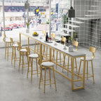 Sleek Faux Marble Bar Table Golden Trestle Base for Dining Room