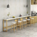 Sleek Faux Marble Bar Table Golden Trestle Base for Dining Room