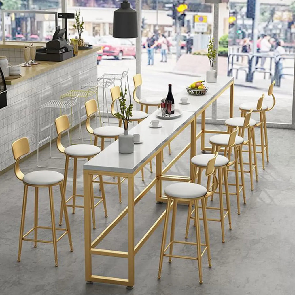 Sleek Faux Marble Bar Table Golden Trestle Base for Dining Room