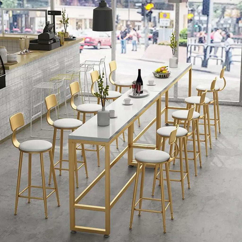 Sleek Faux Marble Bar Table Golden Trestle Base for Dining Room