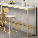 Sleek Faux Marble Bar Table Golden Trestle Base for Dining Room