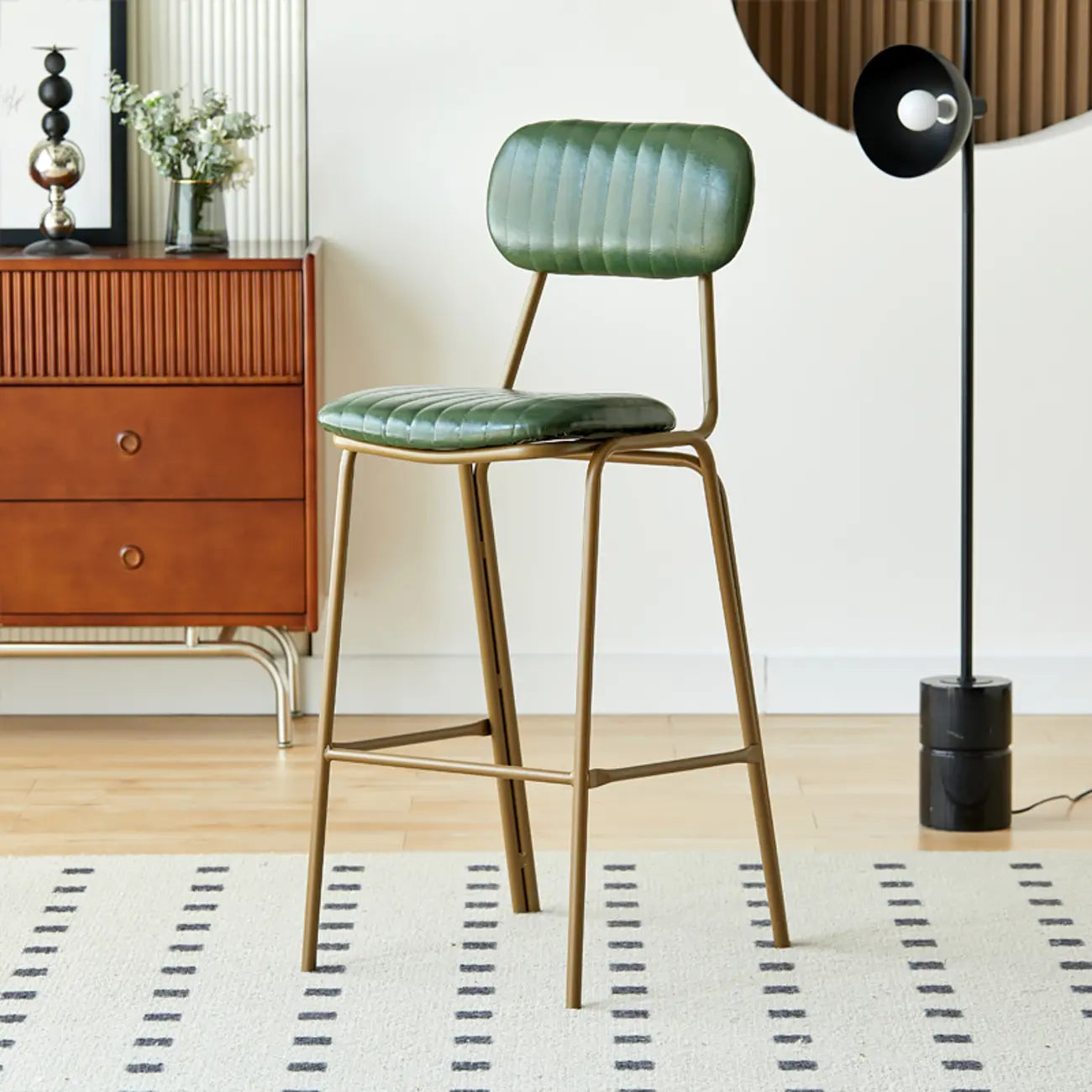 Mid Century Modern Leather Gold Frame Bar Stools with Backs