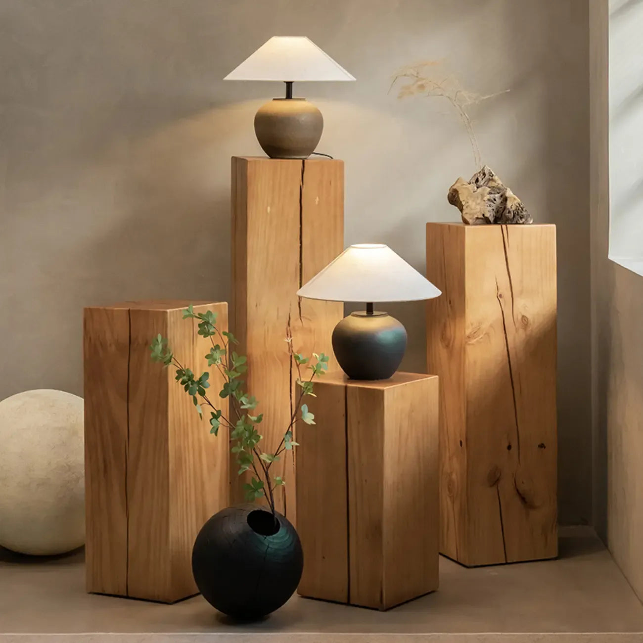 Modern Square Pine Wood Side Table for Living Room