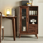 Elegant Wooden Display Cabinet with Drawers and Glass Door