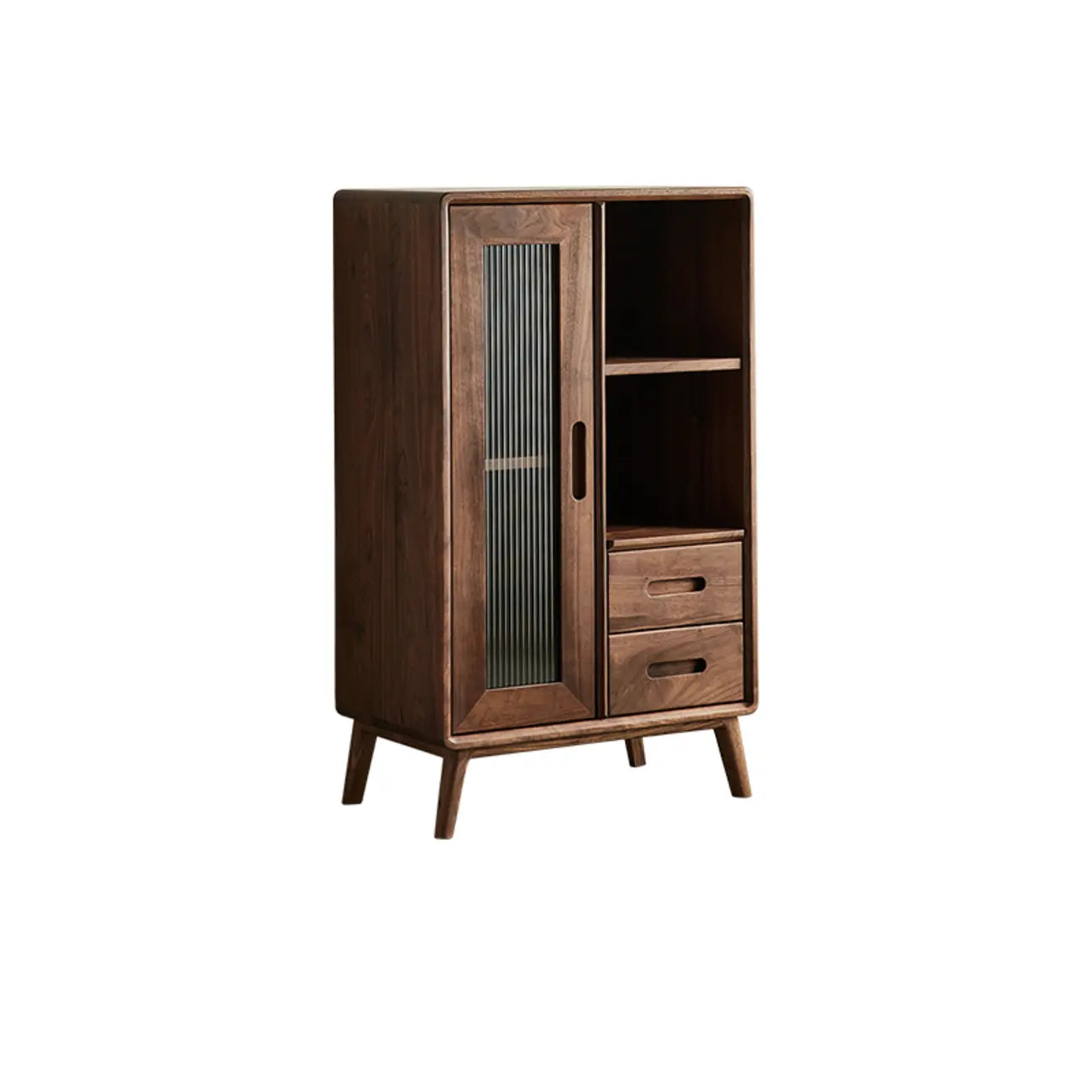 Elegant Wooden Display Cabinet with Drawers and Glass Door