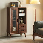 Elegant Wooden Display Cabinet with Drawers and Glass Door