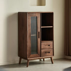 Elegant Wooden Display Cabinet with Drawers and Glass Door