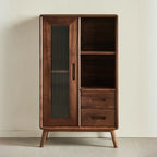 Elegant Wooden Display Cabinet with Drawers and Glass Door