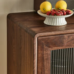 Elegant Wooden Display Cabinet with Drawers and Glass Door