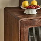 Elegant Wooden Display Cabinet with Drawers and Glass Door